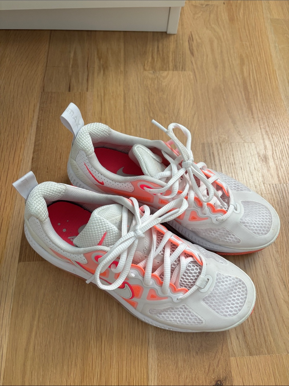Nike Air Max White Sneakers with Neon Coral Accents